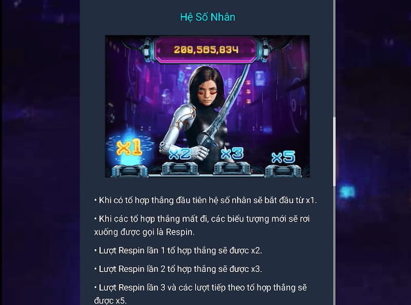 Nổ hũ Alita Nữ Thần Chiến Binh Gowin với 243 cách săn hũ 4 Respin và Free Spins khi quay hũ